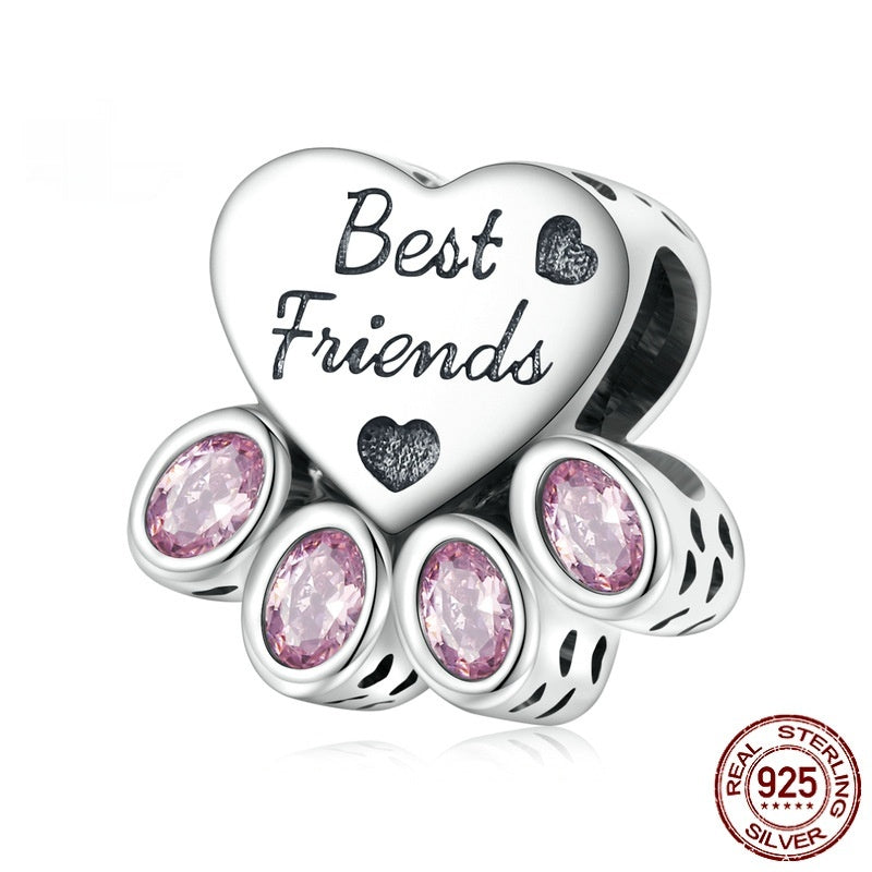 Argent Sterling coeur et mignon Paw Bracelet perlé