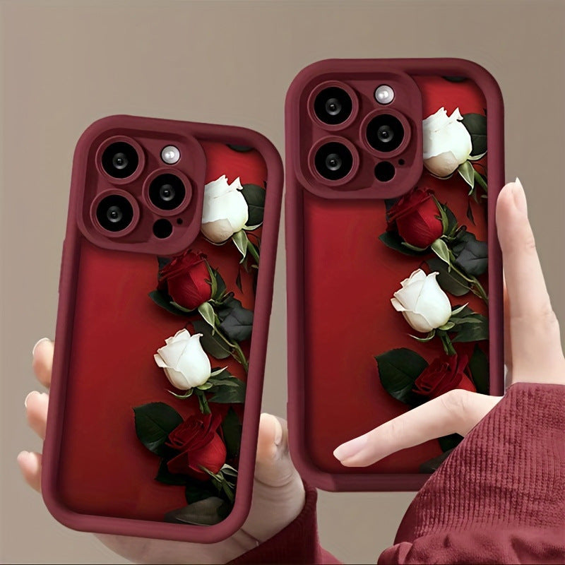 Étui de téléphone en silicone imprimé rouge rose blanc vin