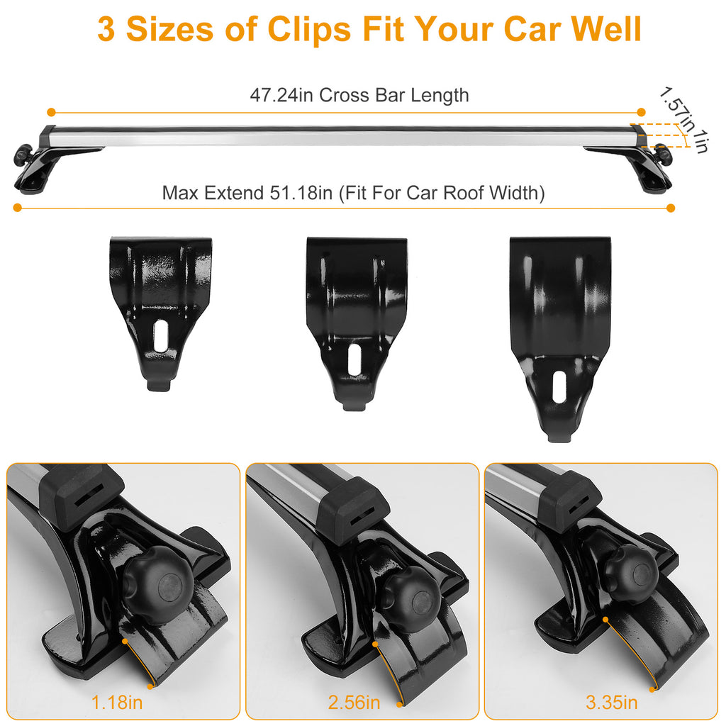 47.24dans Universal Top Roof Rack Cross Bar Cargo Cargo Aluminium Crossbar rack avec 165LBS