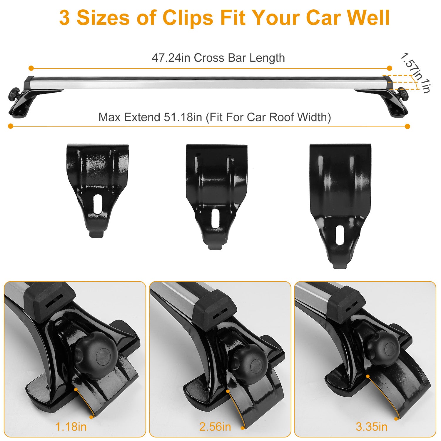 47.24dans Universal Top Roof Rack Cross Bar Cargo Cargo Aluminium Crossbar rack avec 165LBS