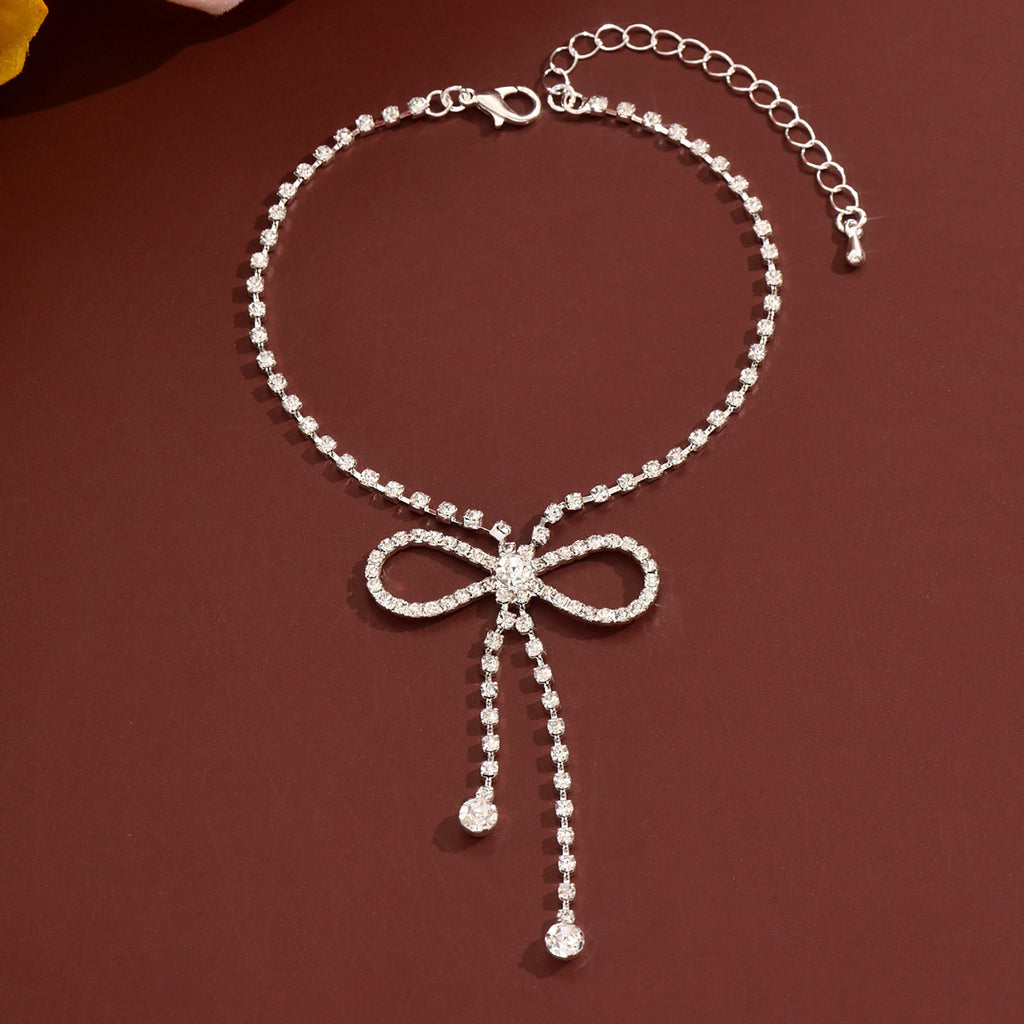 Style Sweet and Simple Strass Bow Tassel Anklet Summer Seaside Beach Vacances Style Fo