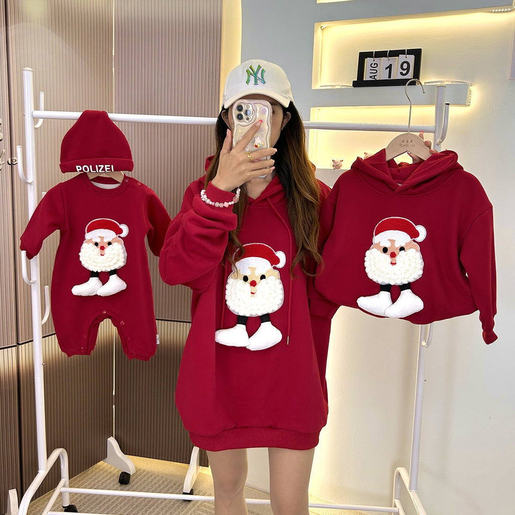 Noel Parent-child Outfits Romper et Hoodie à capuche doublés de polaire