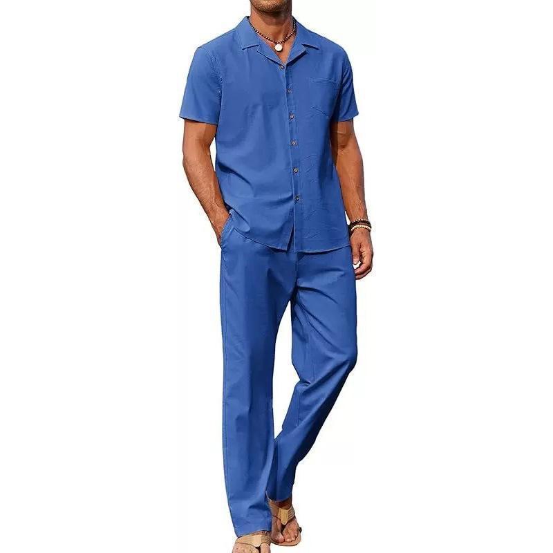 Chemise à manches courtes Lapel et pantalons occasionnels Ensemble deux pièces