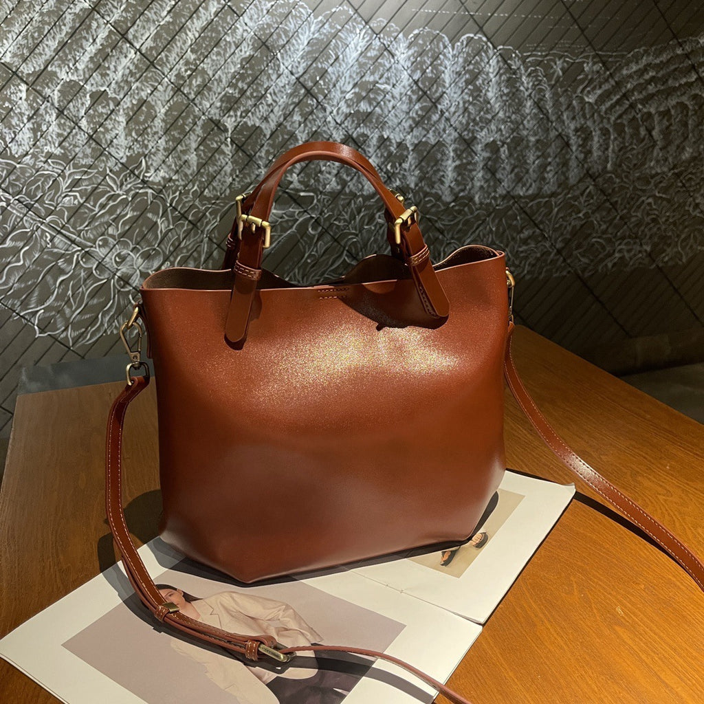 Sac à bandoulière pour femmes en cuir souple de grande capacité