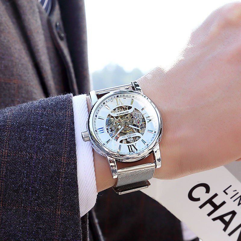 Montres mécaniques mécaniques tissées en mesh pour hommes