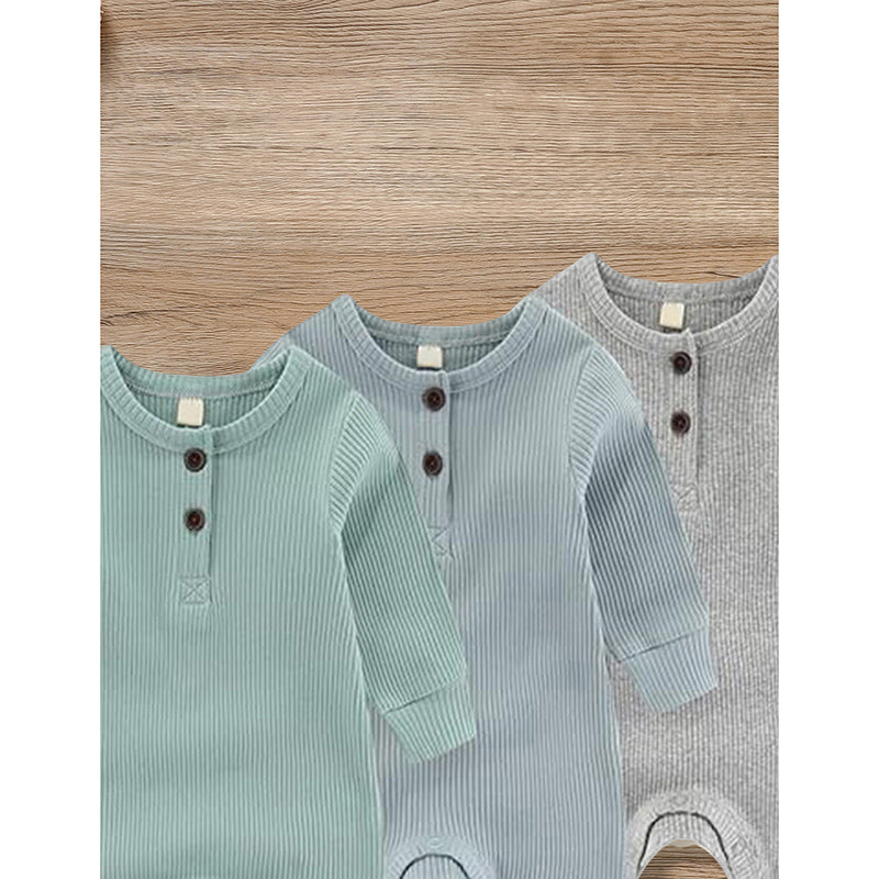 3-Pack Nouveau-nés Bébés Garçons & Filles Longue Manches Ribbed Romper Soft Button Front Jump
