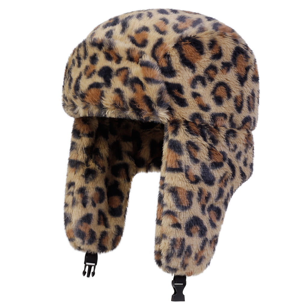 AutomneHiver Leopard-Imprimer Plush Bucket Hat Coréen-Style All-Match