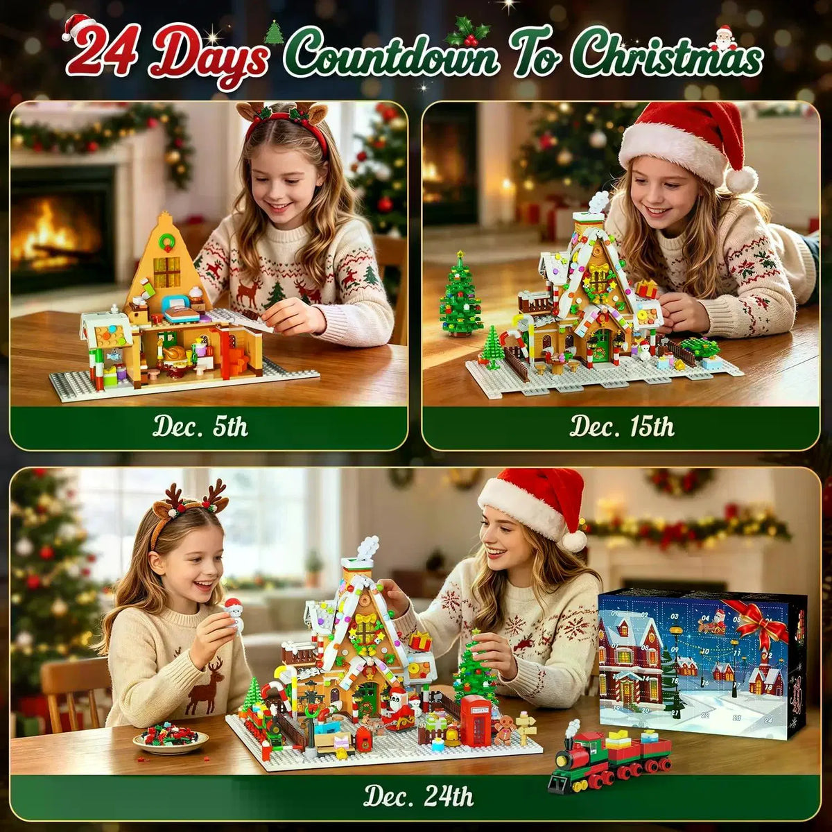 1642-Piece Mini Gingerbread House Calendrier de l'avent