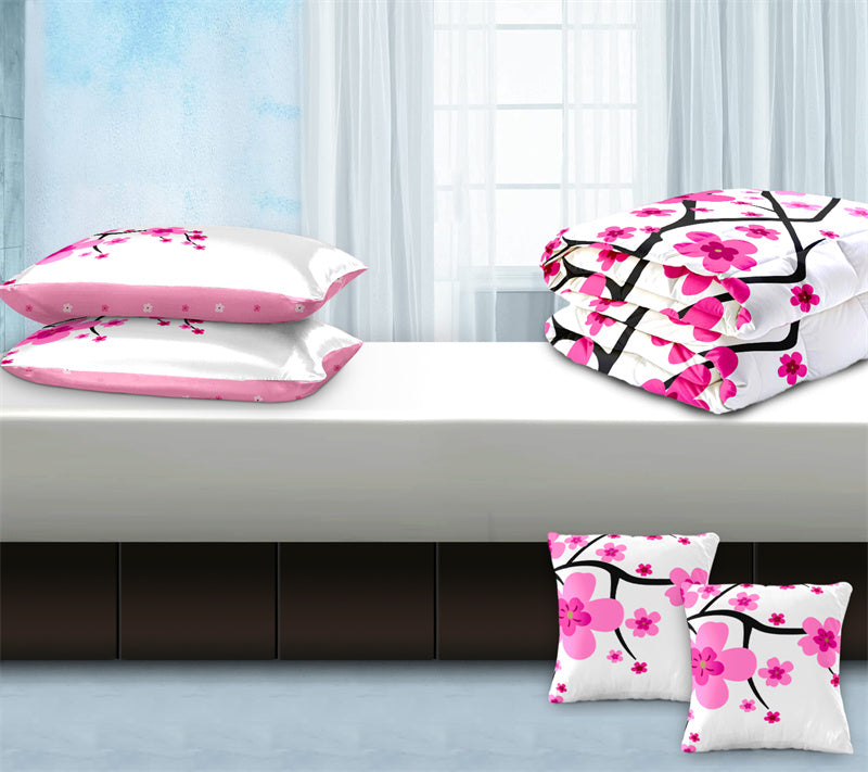 Set de patch à 5 pièces en fleur rose avec 2 shams d'oreiller assortis et 2 housses d'oreiller décoratives