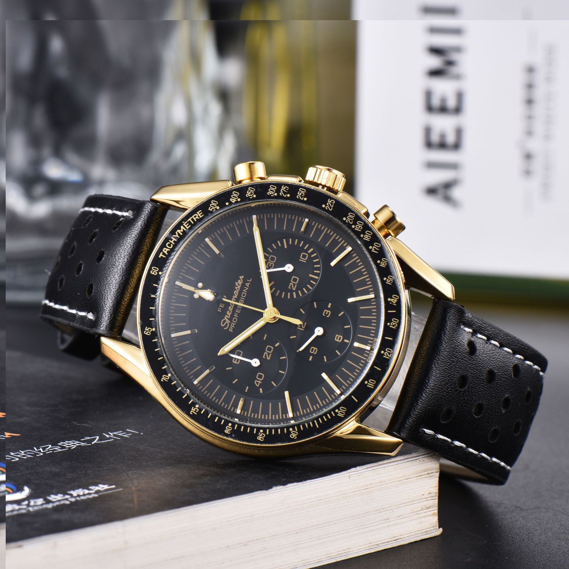Montre Quartz multi-fonctions en cuir à 6 poignées pour hommes d'affaires