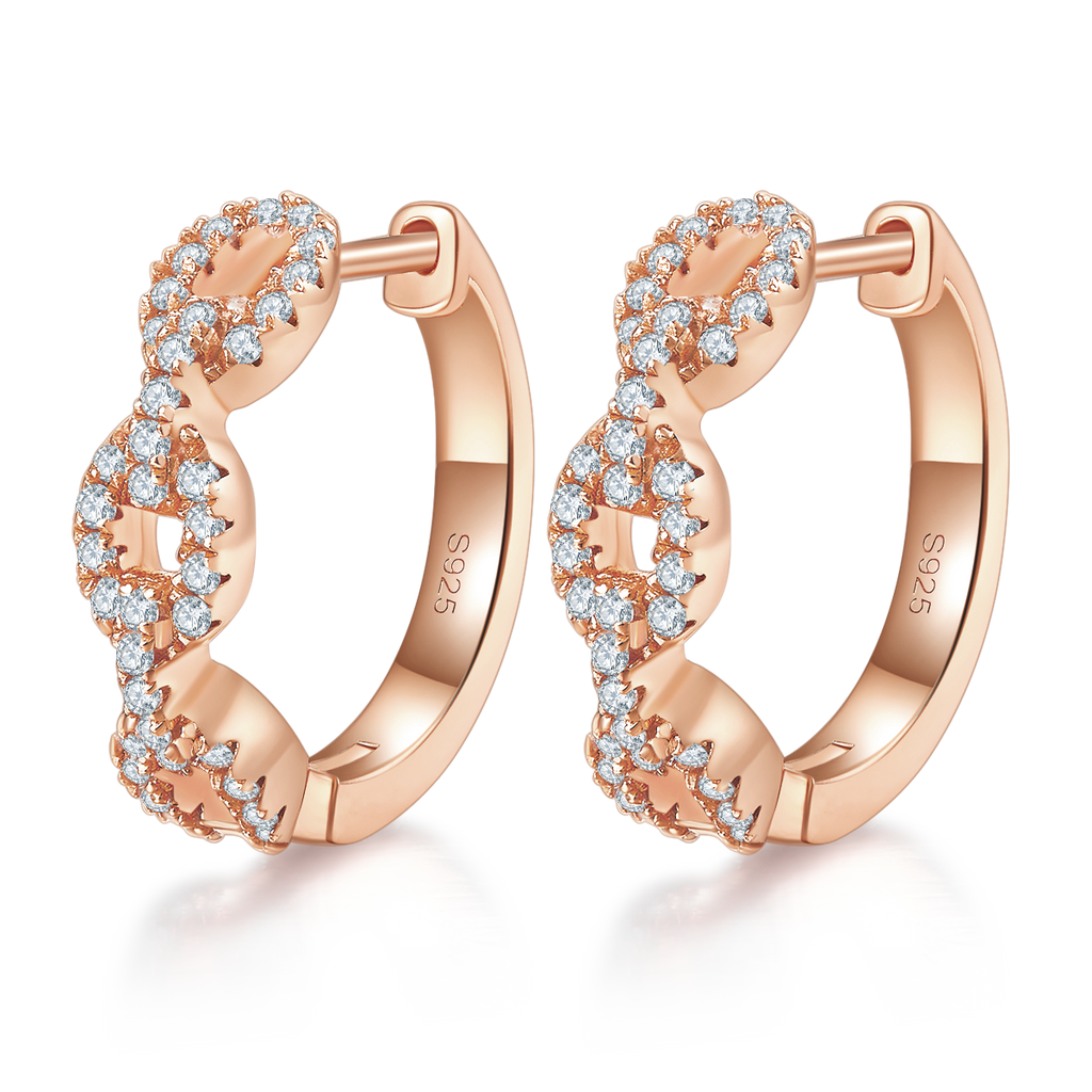 6g 18mm S925 Argent Sterling Chaîne torsadée Lien Boucles d'oreilles Moissanite Pave Huggie Hoops