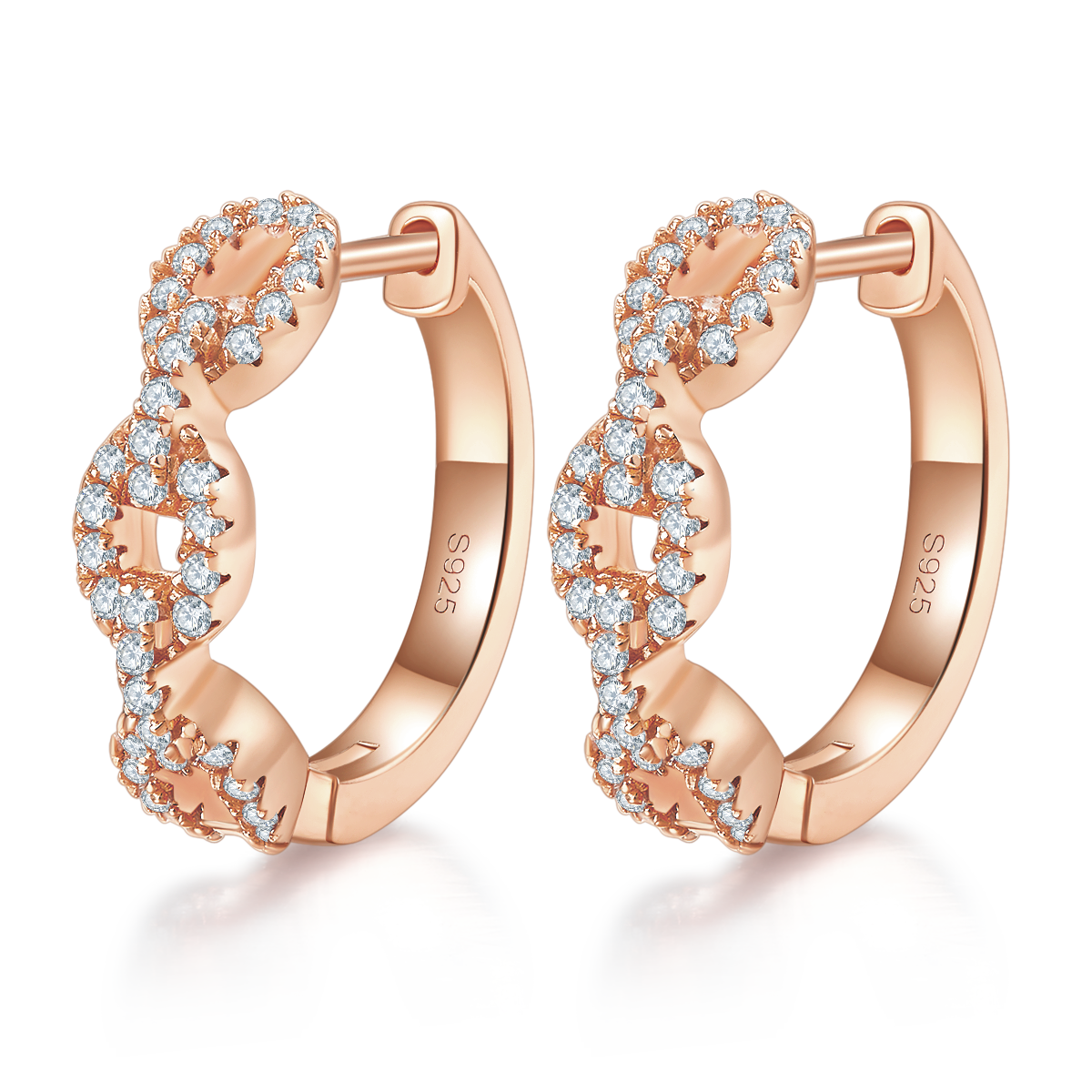 6g 18mm S925 Argent Sterling Chaîne torsadée Lien Boucles d'oreilles Moissanite Pave Huggie Hoops