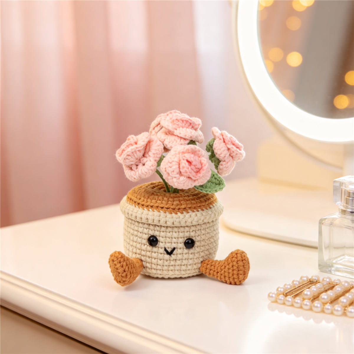Crochet fait main multi coloré Rose Pot ornement Set de fil doux Everlasting Crochet Rose Bl