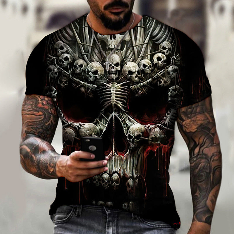 European and American Summer Dark Horror Skull T-shirt homme imprimé 3D manches courtes
