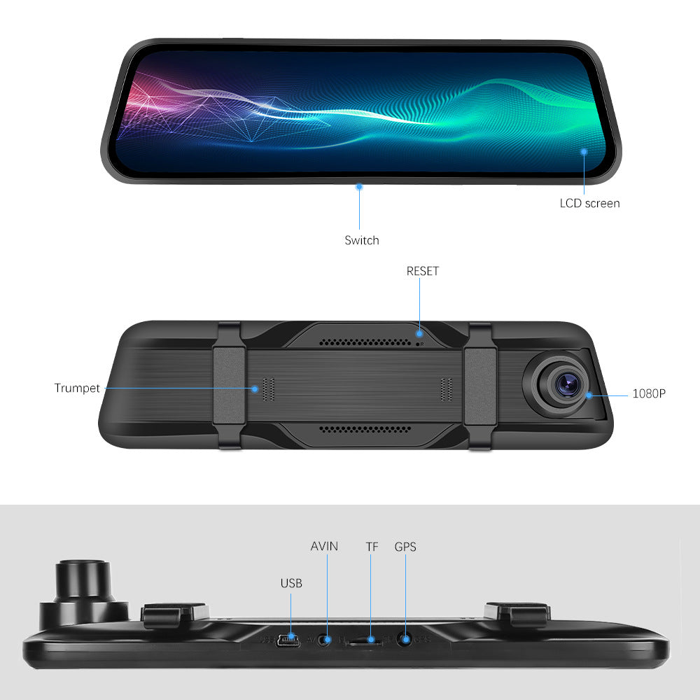 Streaming Media voiture voiture double objectif Smart Touch rétroviseur miroir Tachygraphe