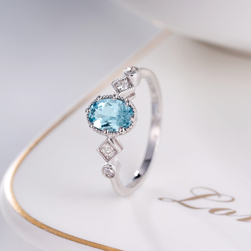 Internet haut de gamme Célébrité Vente en direct Imitation Naturel Aquamarine Topaz Simple Open Ri