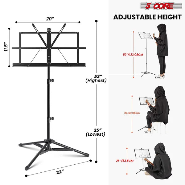 5 Core Music Stand Ajustable Desktop Book Stands Portable Sheet Holder Tous métalliques pliables