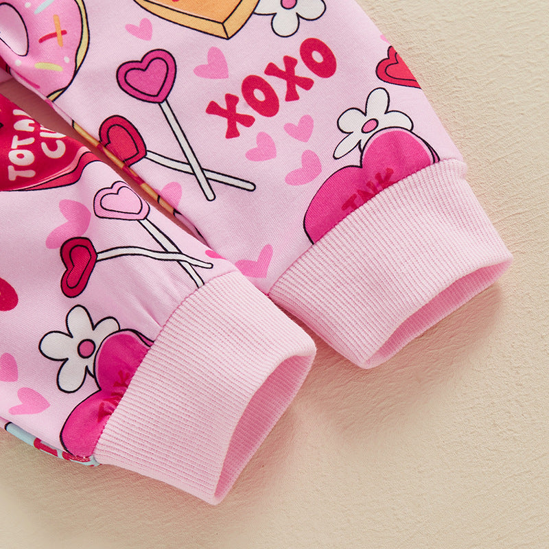 Bébé Tout-petit Love Floral Print Pantalon de pull à manches longues Ensemble deux pièces