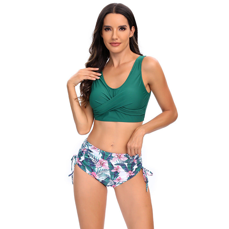 Robe de bain bikini bicolore bicolore sans dos en deux parties