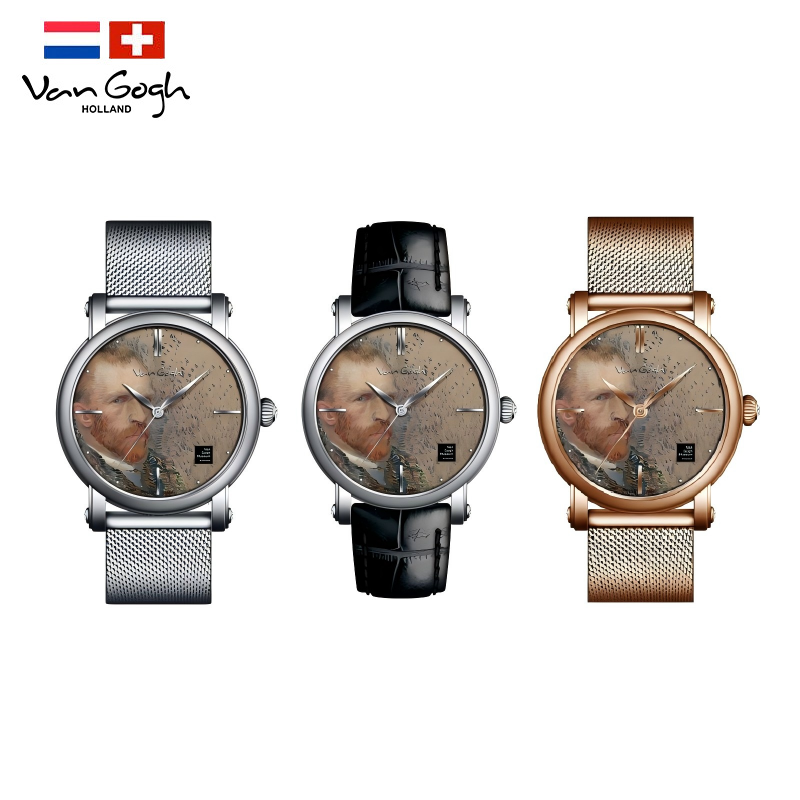 Van Gogh 3D Oil Painting Surface Steel Strap Self-portrait Quartz Wrist Men's Watch