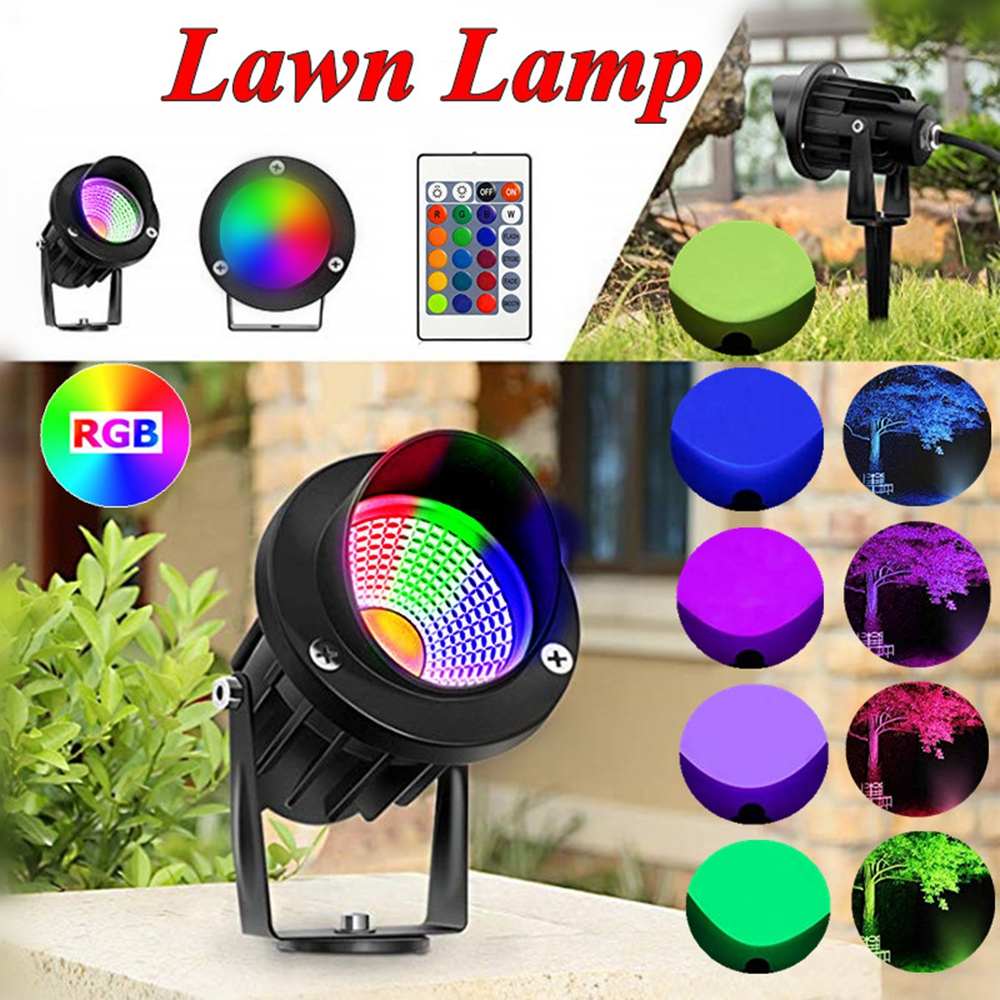 Lampe 10W Rgb à gazon à distance de contrôle coloré Lampe d'arbre extérieur