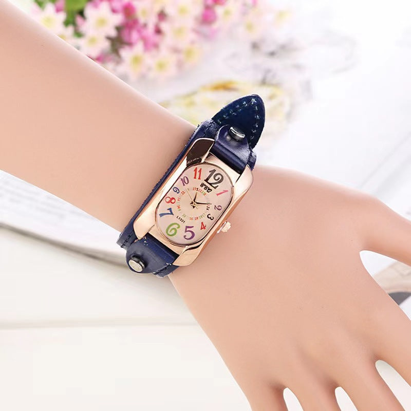 Montre vintage tendance en cuir véritable pour hommes