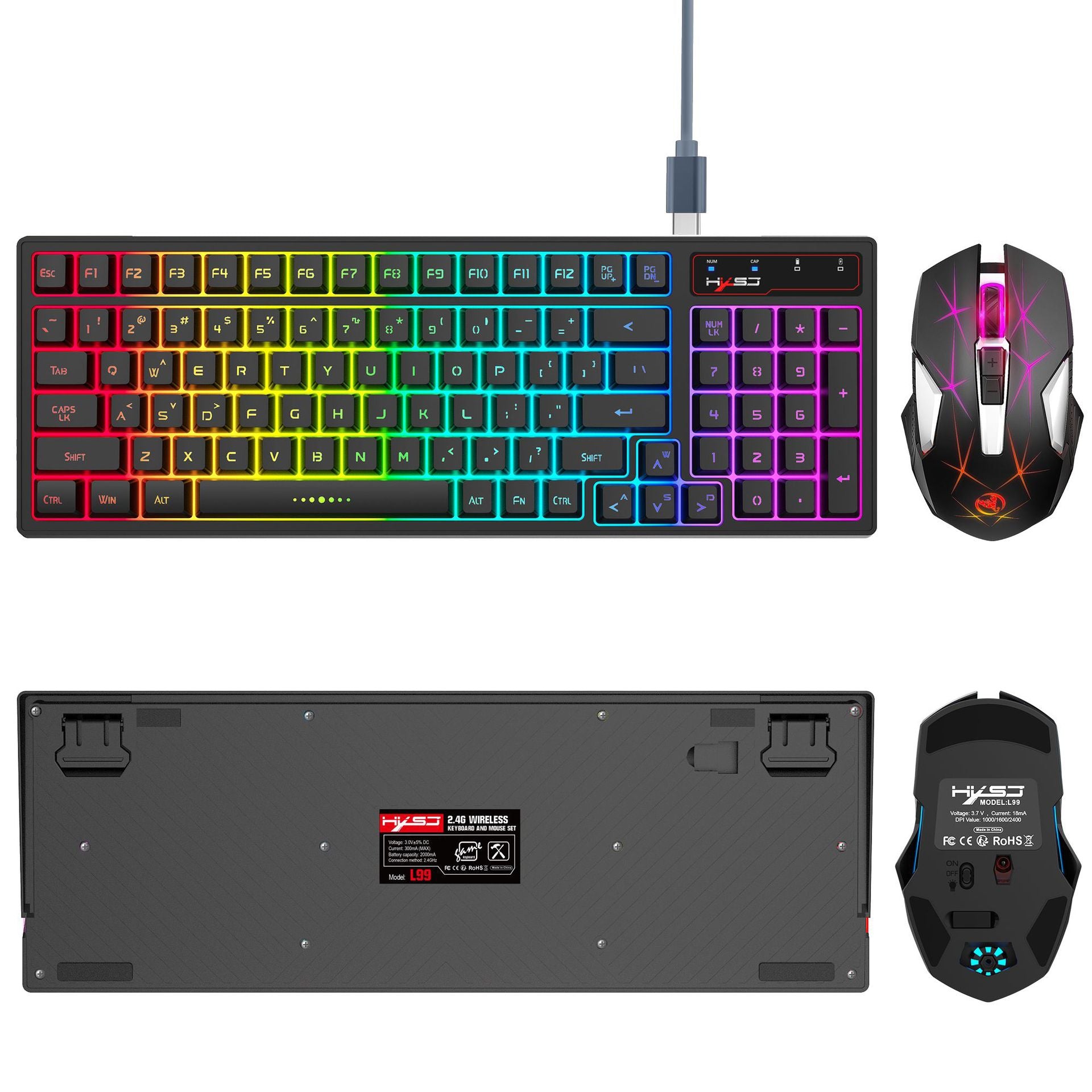 L99 Clavier et film de souris 2.4G rechargeable sans fil