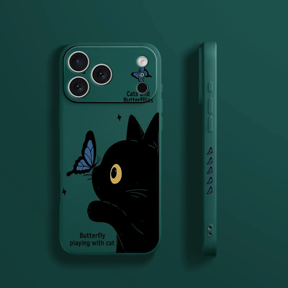 Étui de téléphone tout inclus en silicone papillon et chat