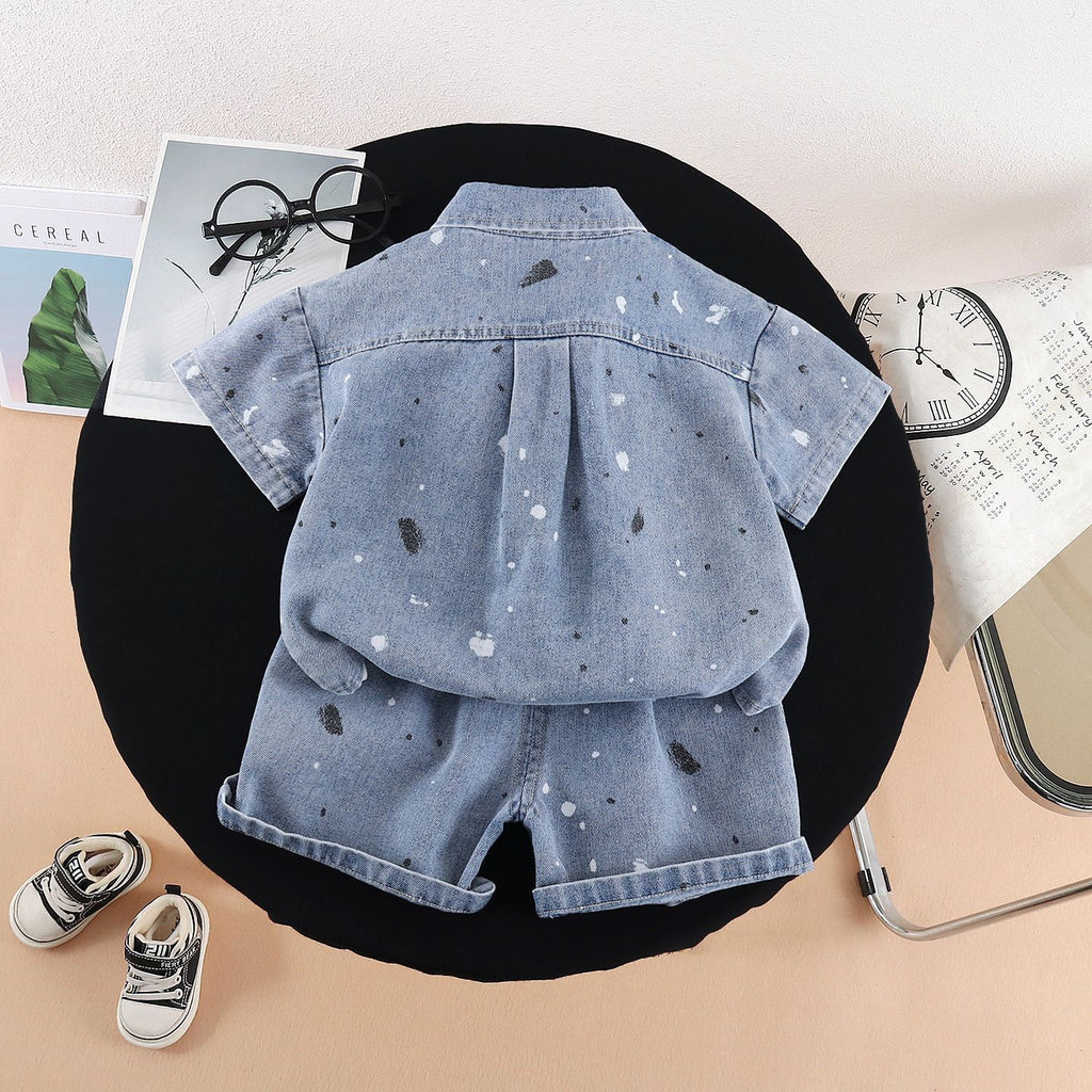 Garçons Western style mode Denim manches courtes Top et shorts trois pièces