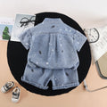 Garçons Western style mode Denim manches courtes Top et shorts trois pièces