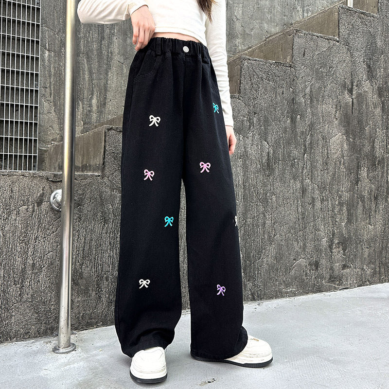 Style occidental Pantalons à jambes larges Jeans droits d'automne pour enfants