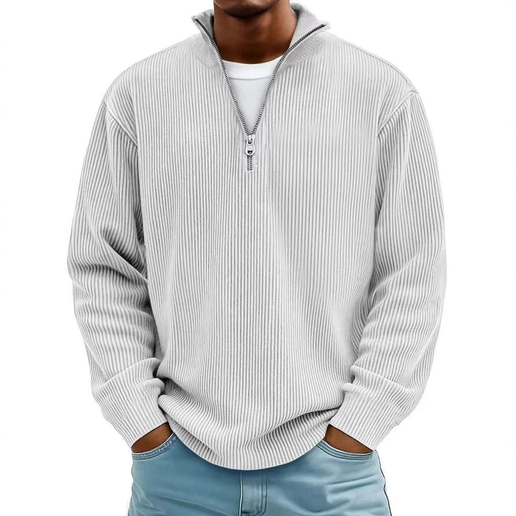 Amazon Arrivée Automne Hommes Casual Top Stand Collared Corduroy Longue Manches Hommes Polo Shir