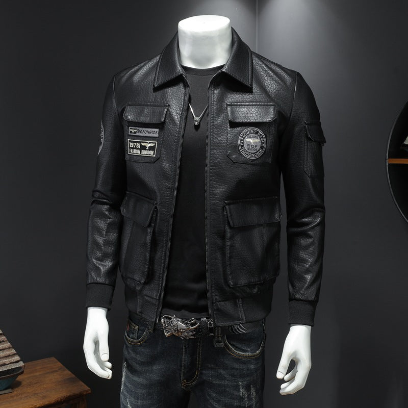 L'automne et l'hiver manteau hommes Casual vêtements en cuir mince Fit