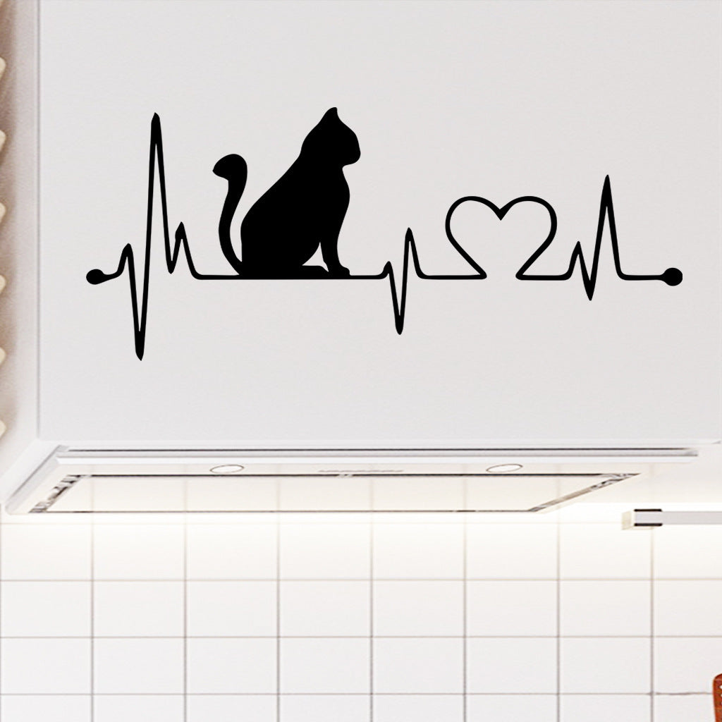 Love Heart Electrocardiogramme Musique Cartoon Cat Autocollant