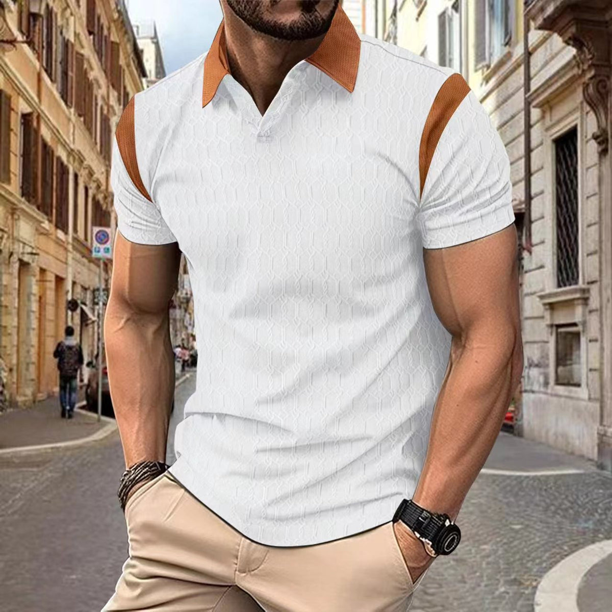 Chemise polo de couleur solide Jacquard pour homme