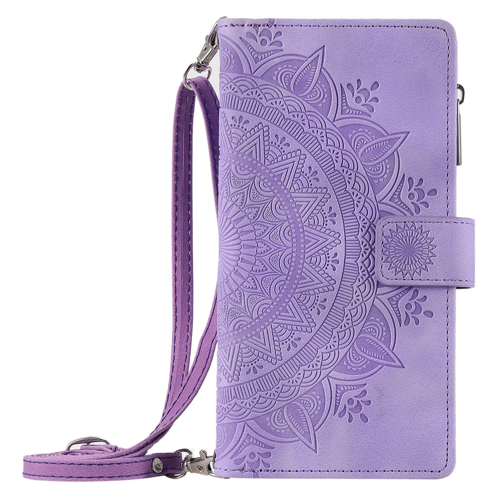 Multi-carte Embossed Totem carte en cuir zipper sac de téléphone