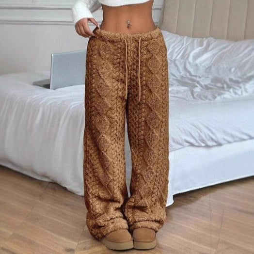 Pantalon casual chaud à l'avant couleur solide pour femmes