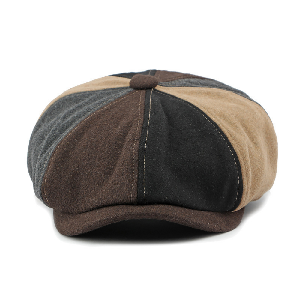 Rétro style britannique Octagonal Newsboy Cap avec un patchwork court Brimmed Tweed Fedora Hat