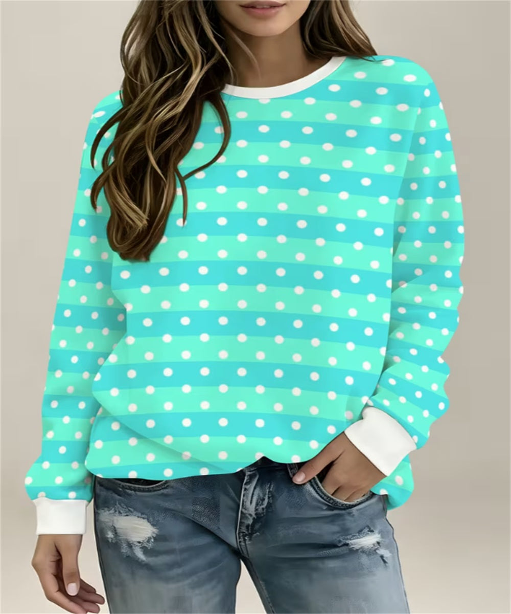 Pink Black Stripe & White Polka Dot Imprimer Sweat-shirt en col rond