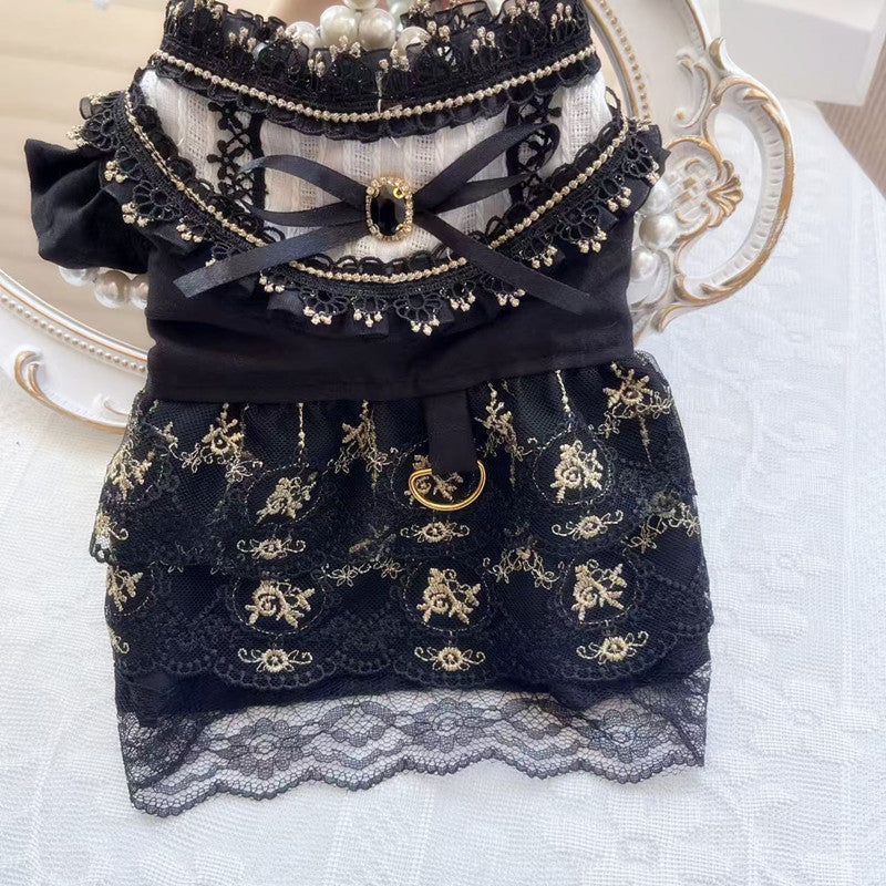 Vêtements de chien de chat en jupe dorée gothique
