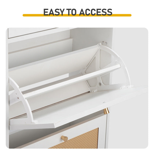 Cabinet de chaussures face au rotin avec 1 tiroir et 2 compartiments à rabattement