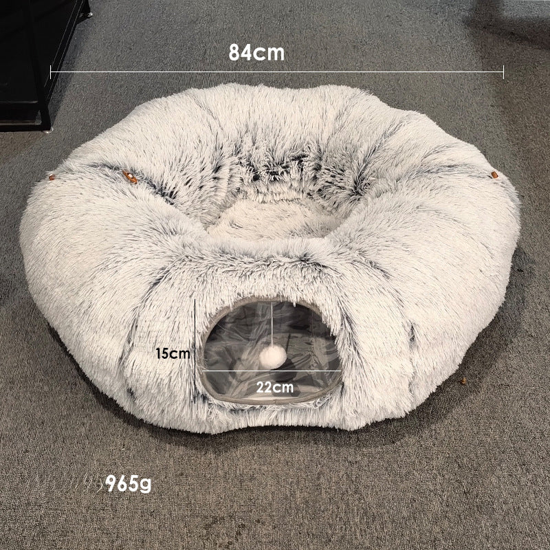 Lit Tunnel Cat pour Chats Intérieurs Peekaboo Cat Cave avec Lavable Soft Play Mat Furry Cat Tub