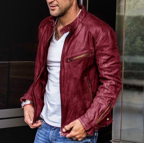 Automne Hiver Hommes PU En cuir Stand Collar Punk