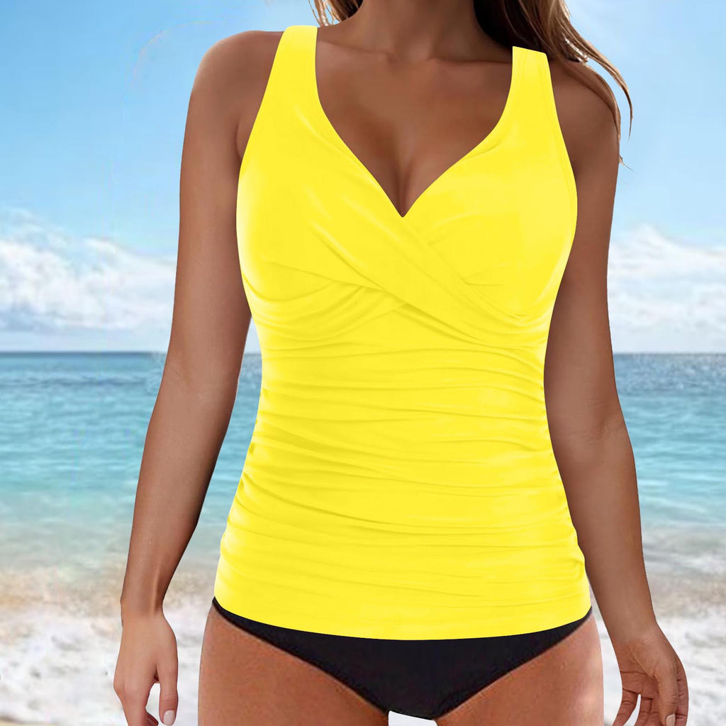 Haut de maillot de bain Crossover col V avec paillettes réglables