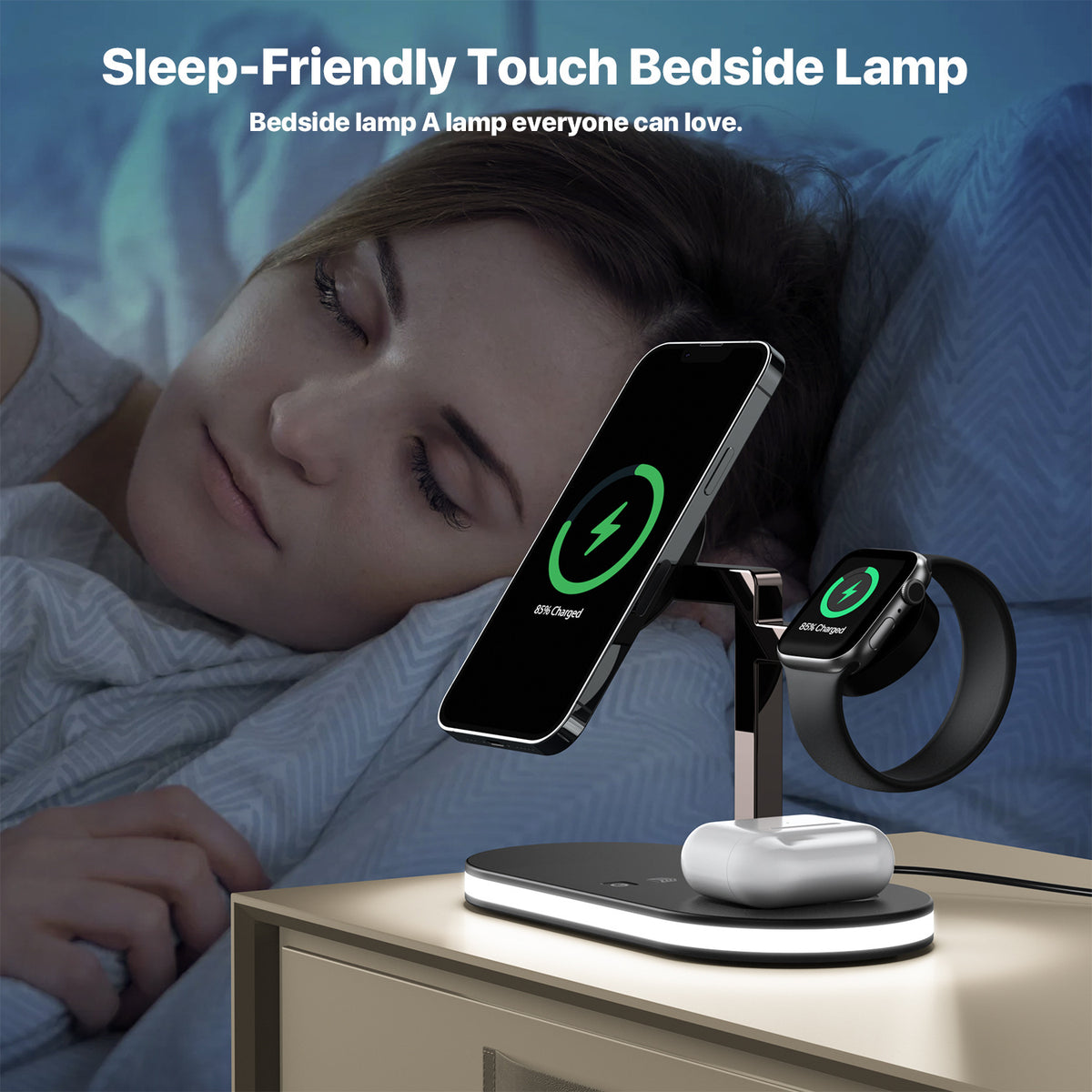 Trois-en-un Chargeur magnétique sans fil Fonction petite lampe de nuit