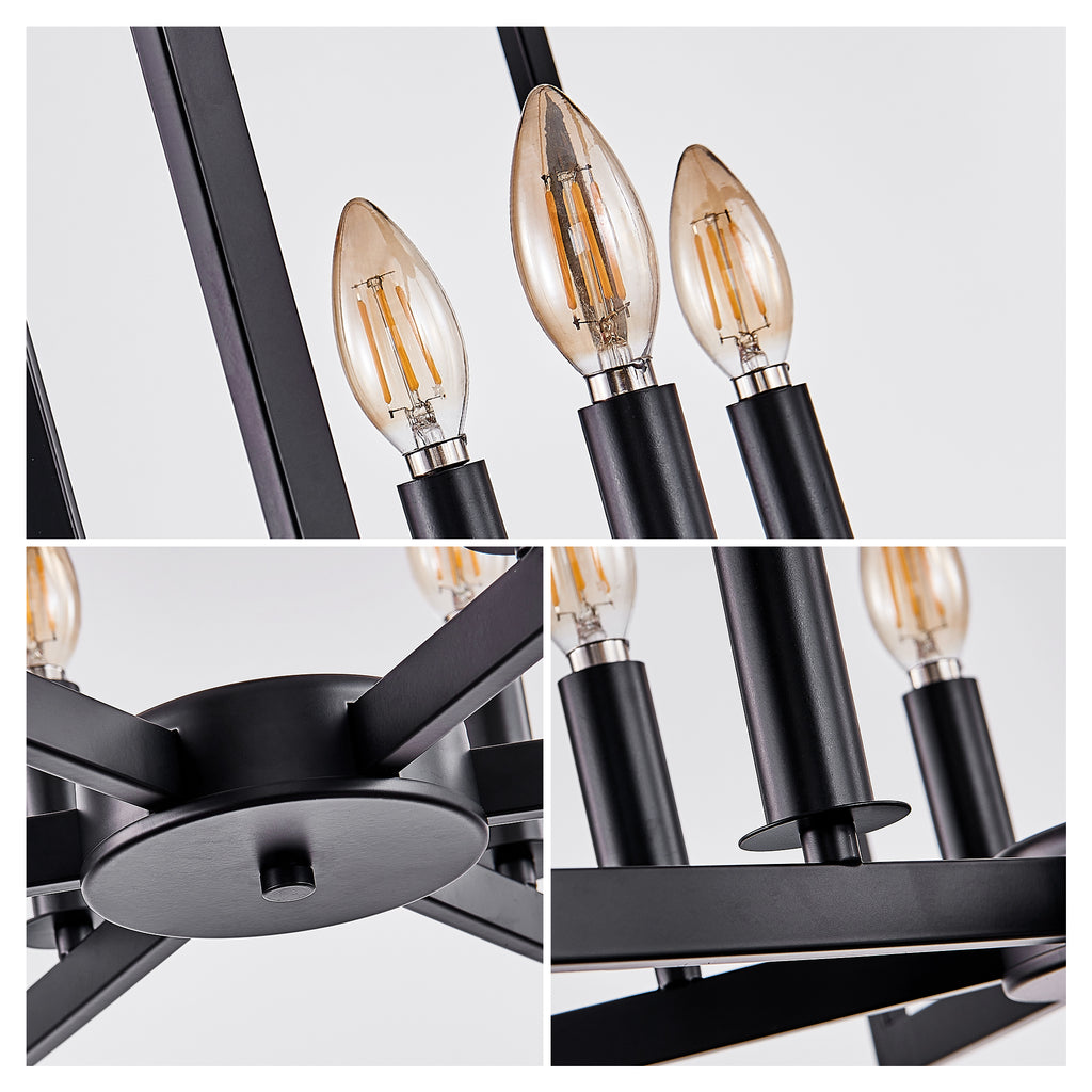 Chandelier 8-Light Geometric Noir moderne de 27" – Luminaire pendentif métallique industriel pour