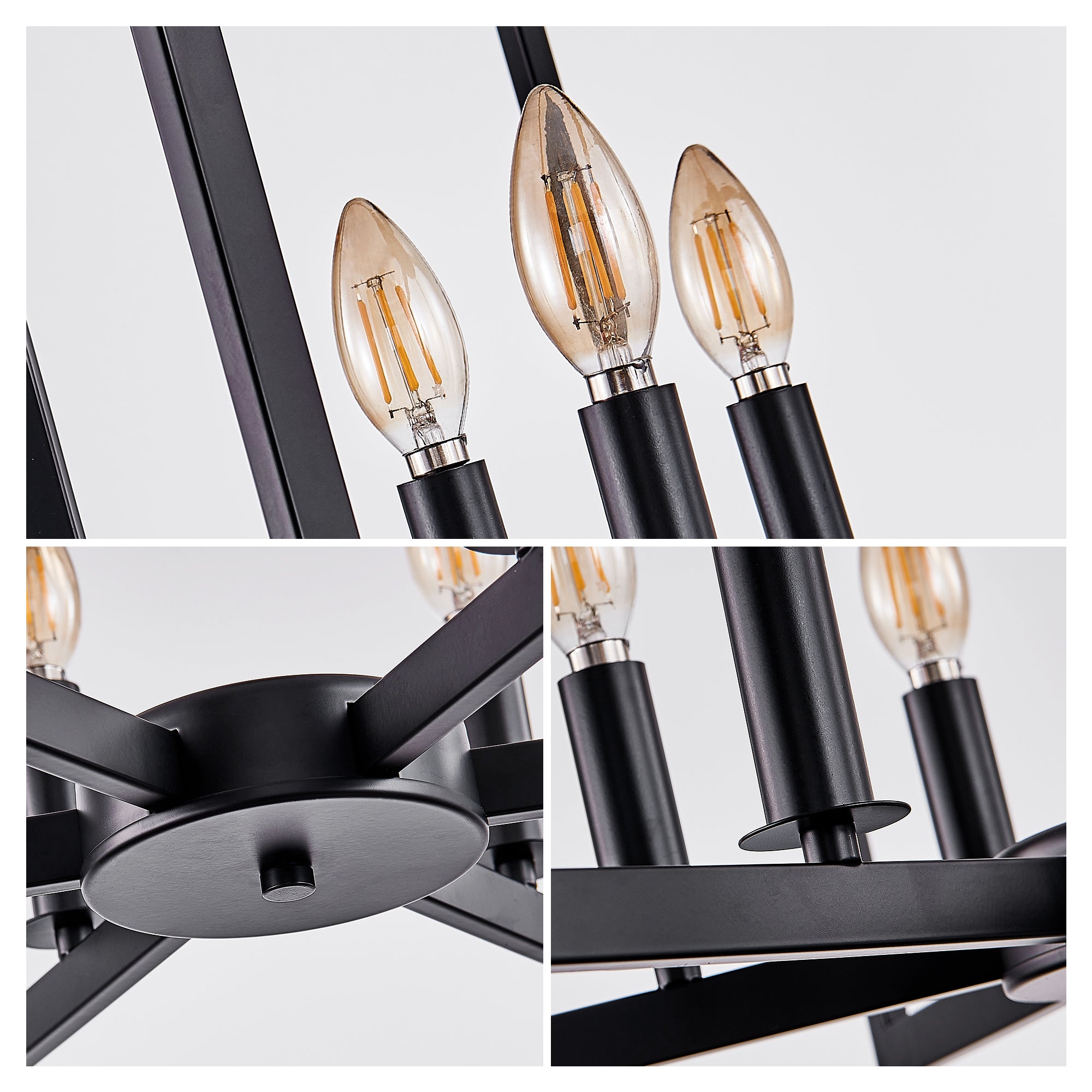 Chandelier 8-Light Geometric Noir moderne de 27" – Luminaire pendentif métallique industriel pour