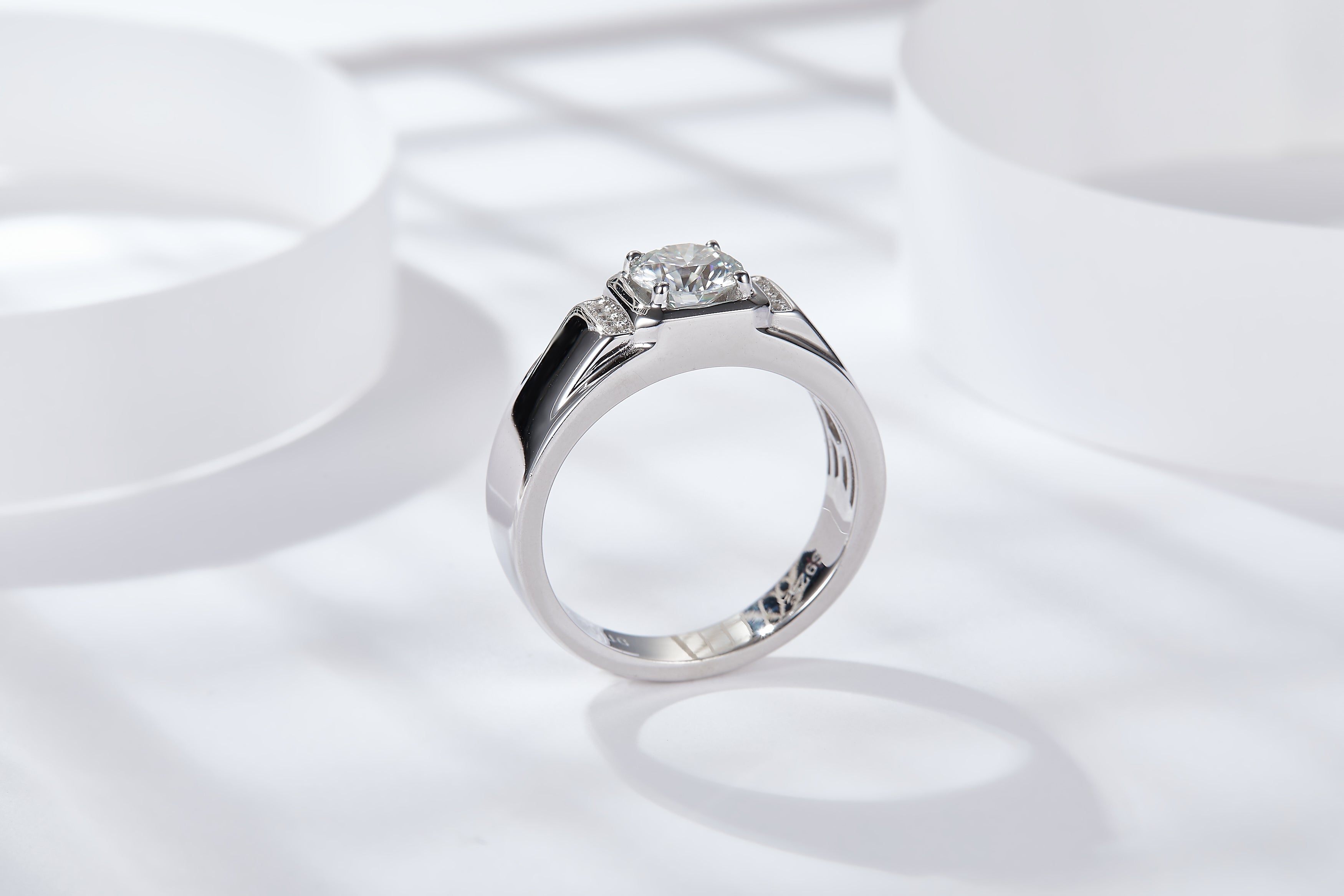 S925 Argent Sterling 1ct Moissanite Anneau Homme