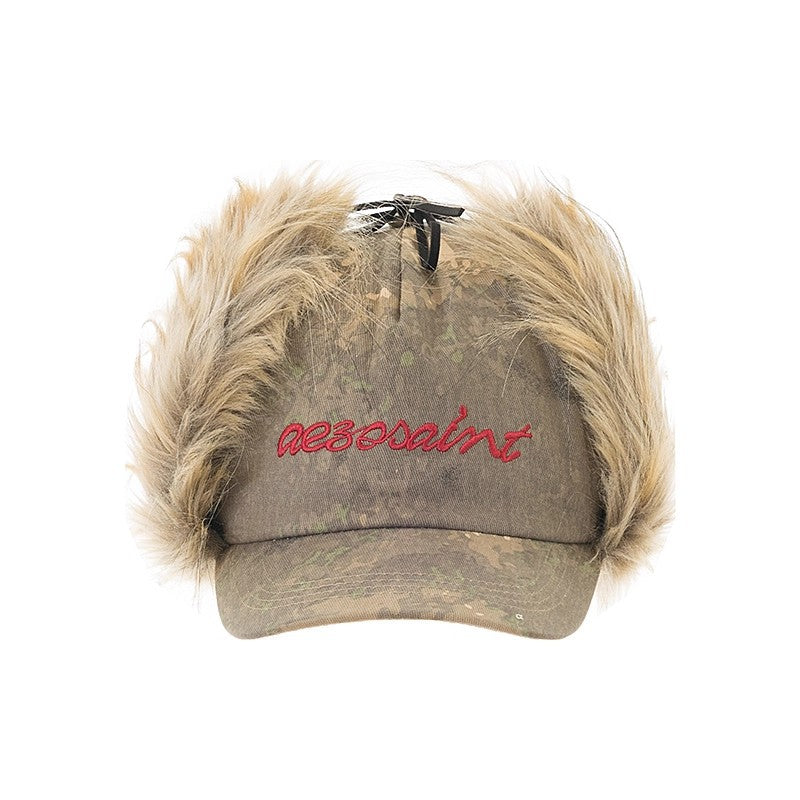 Camouflage Retro Broded Earflap Fur Casquette de baseball