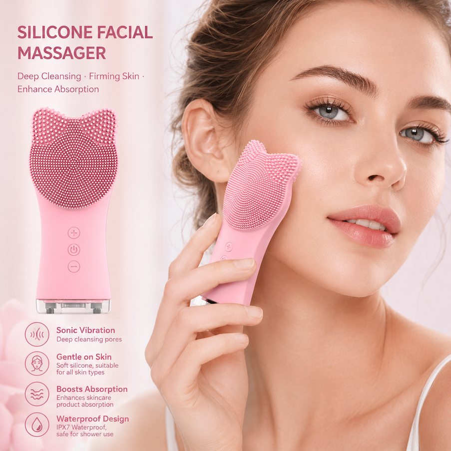 Brosse de nettoyage du visage de silicone électrique 2-en-1 portatif